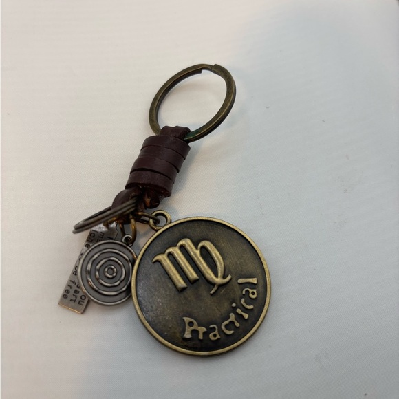 Virgo Zodiac Keychain | Bronze Horoscope Charm with Leather Accent - Picture 2 of 3